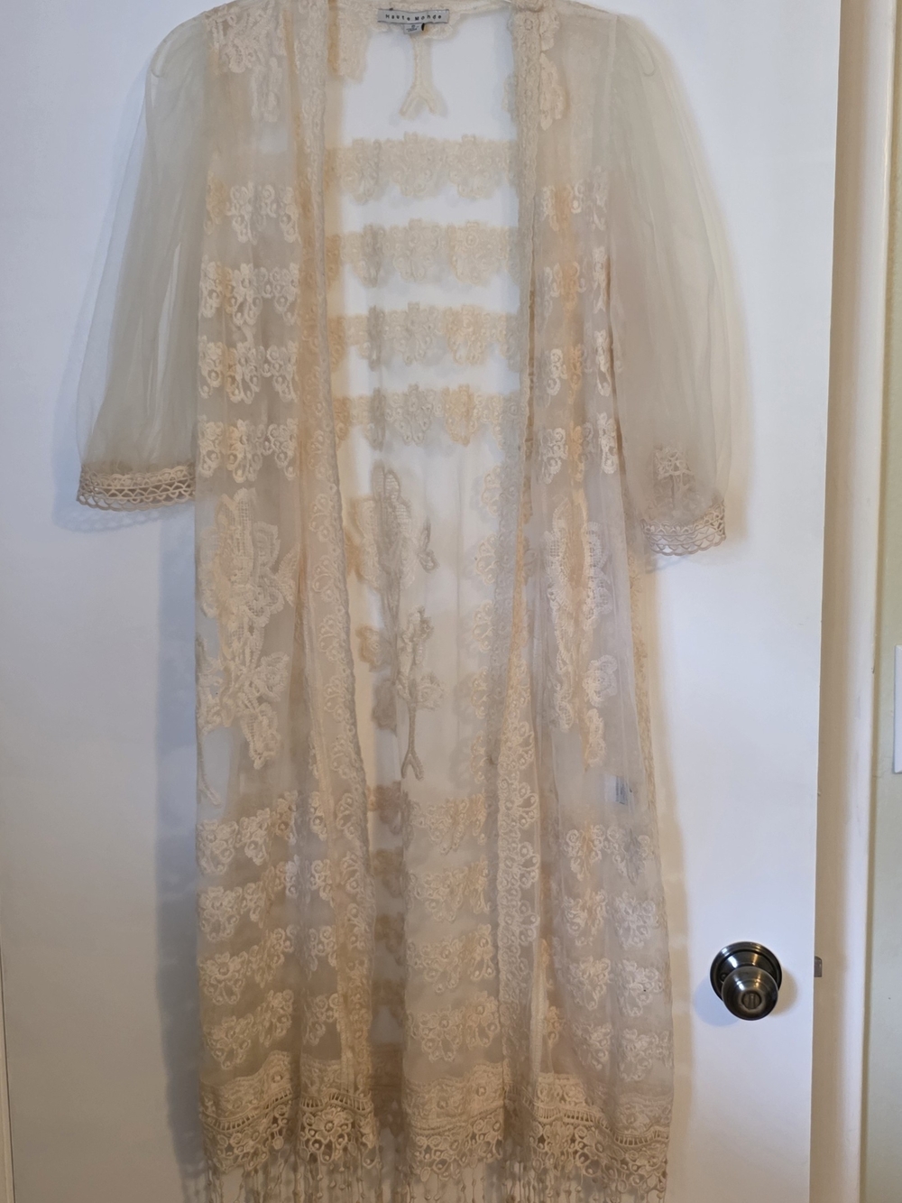 Haute Monde Cream Lace Duster Cardigan Fairycore Fringe Kimono Whimsigoth Boho